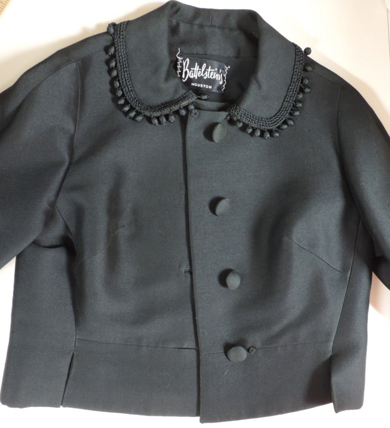 1960’s Bartelstein’s Black Wool w/Braided/Beaded Trim Short Jacket B39