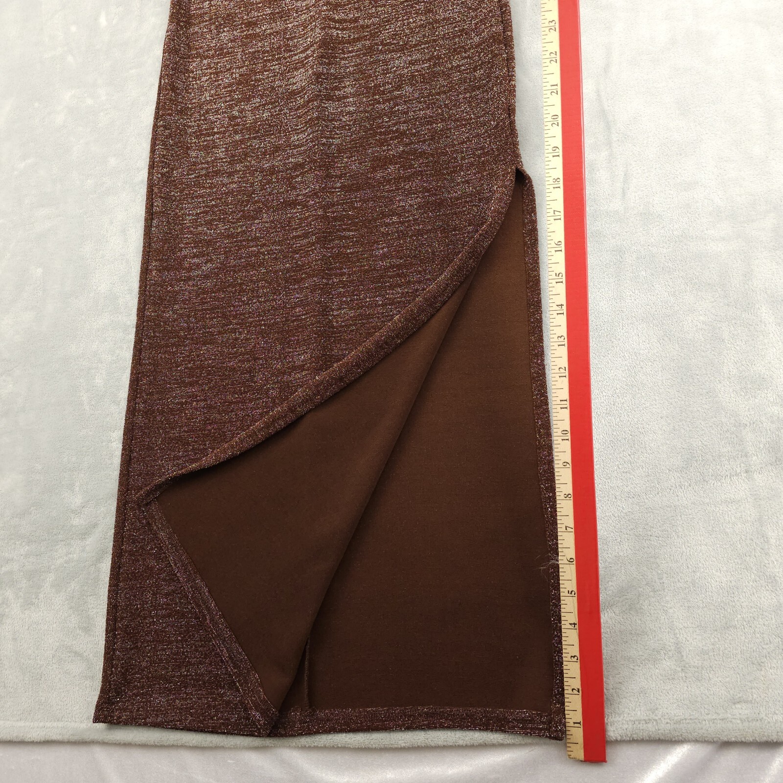 Vtg 70s Disco Brown Silver Metallic Lurex Slim Maxi Skirt Top Set Tags Deadstock