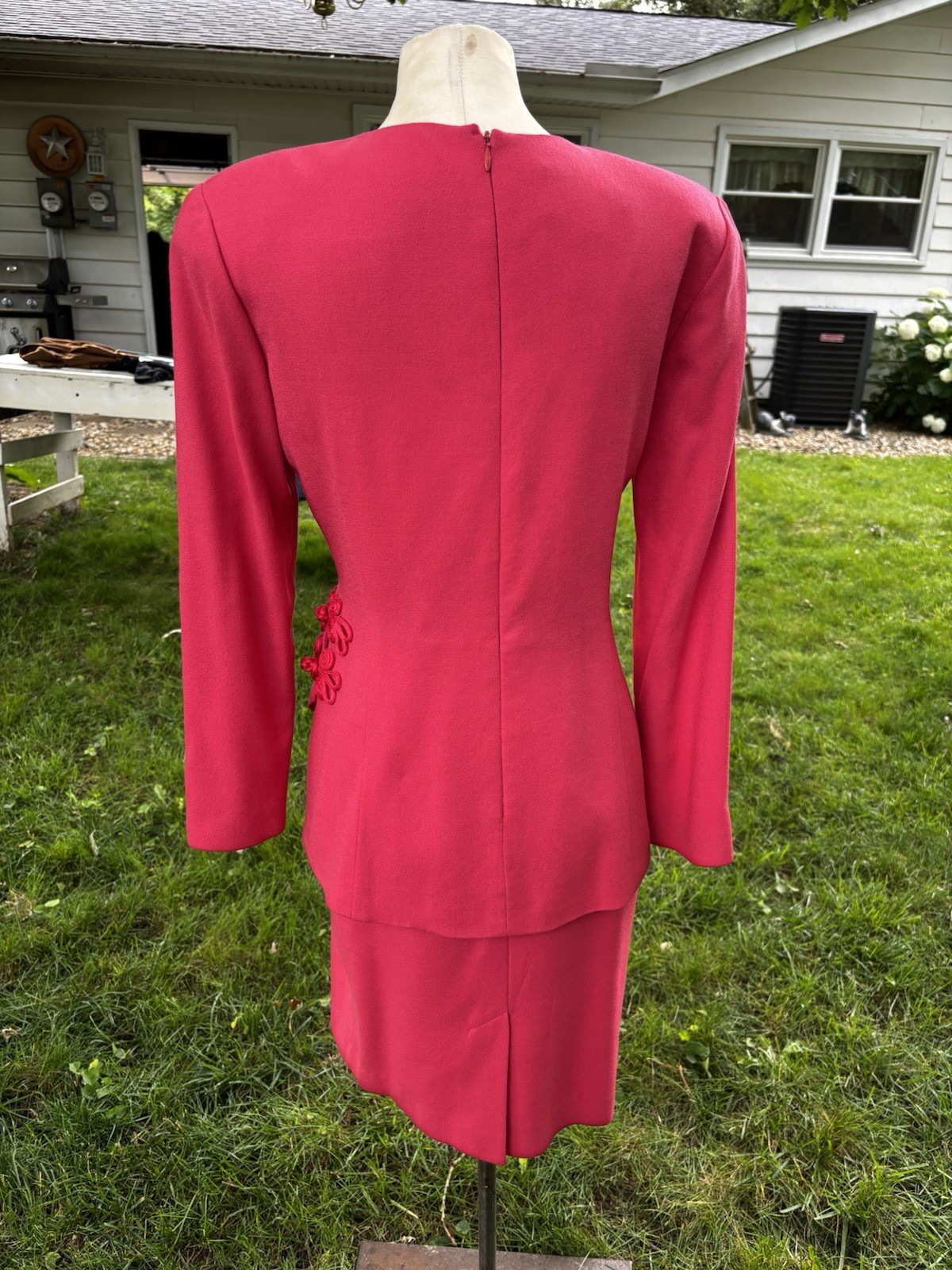 VTG 80s Dress Peplum 80s Career Cocktail Small Sz 4 Pink Wool Union 34x30x34″