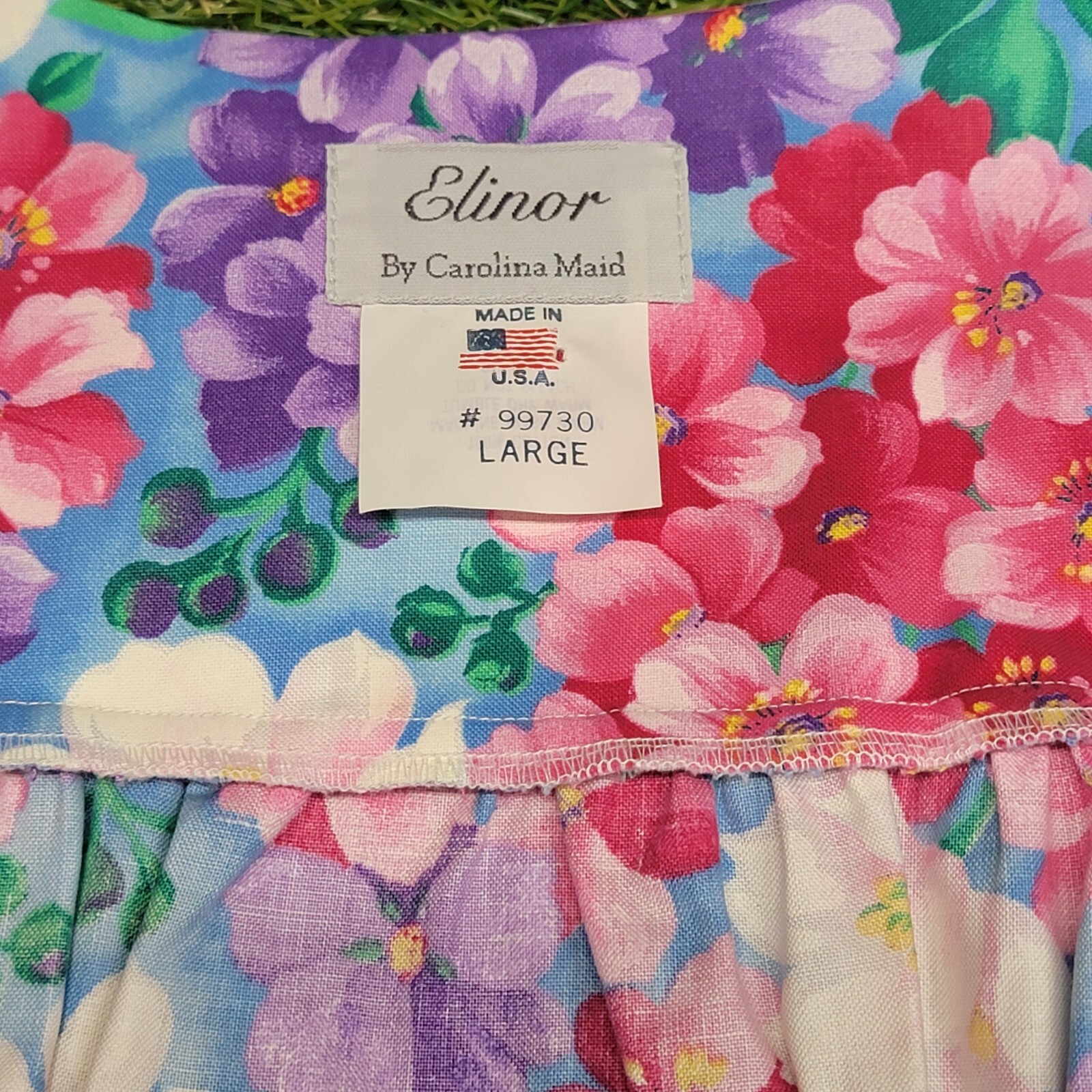 Vtg Elinor Carolina Maid Floral House Dress 70s 80s 90s Size Large Made In USA