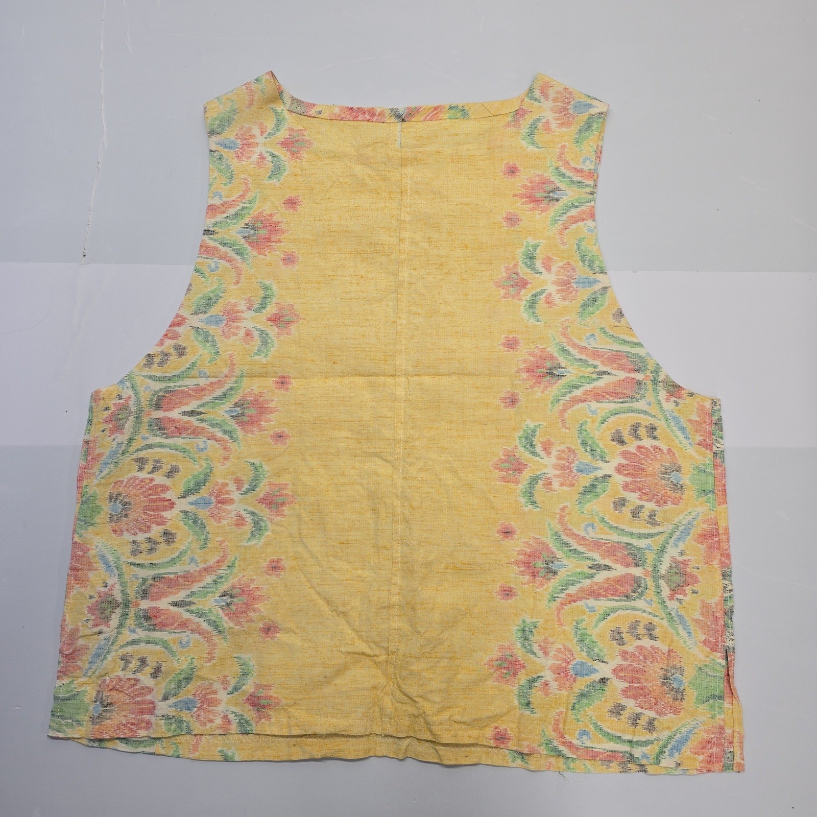 Handmade Vintage Yellow Floral Damask Sleeveless Shell Top Blouse Womens Large