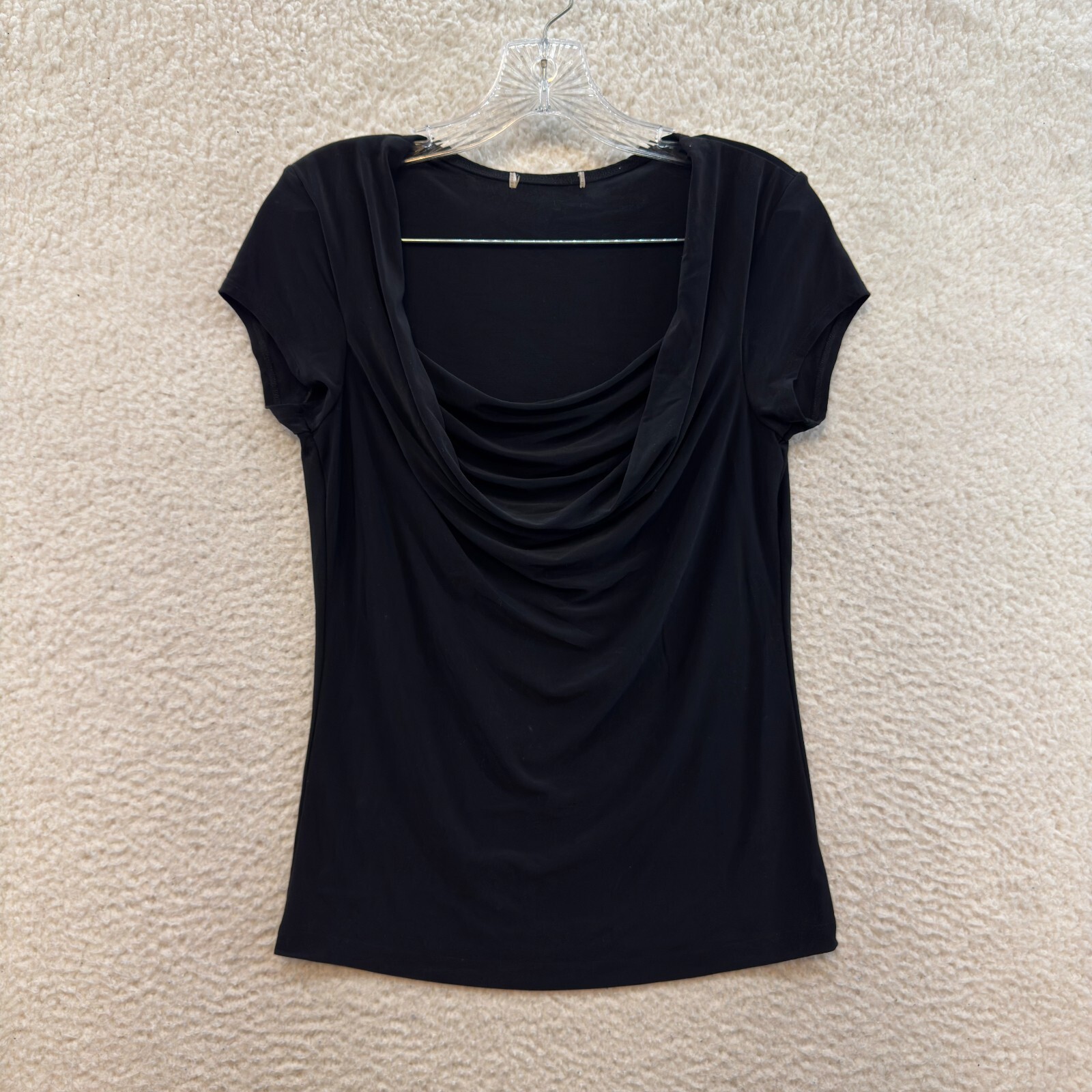 90s Y2K Vintage Top Large XL Black Slinky Stretch Corpcore Office Siren Cowl