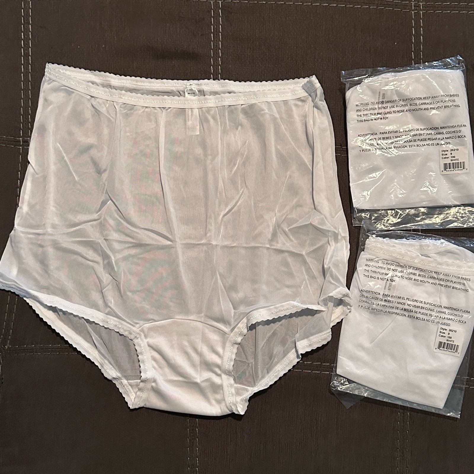 3 PAIR Bali 26210 White 2XL/9 100% Nylon Satin Full Cut Brief Panties High Waist