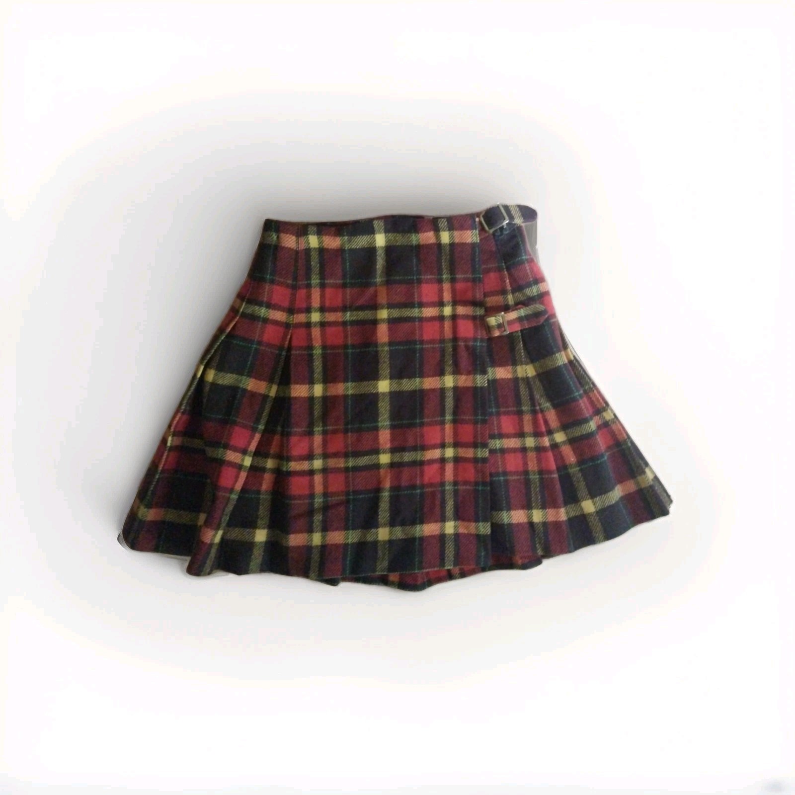 VINTAGE BOBBIE BROOKS SKIRT BUCKLES PLEATED WOOL BLEND SIZE 0 (XS) 23-24″ Waist