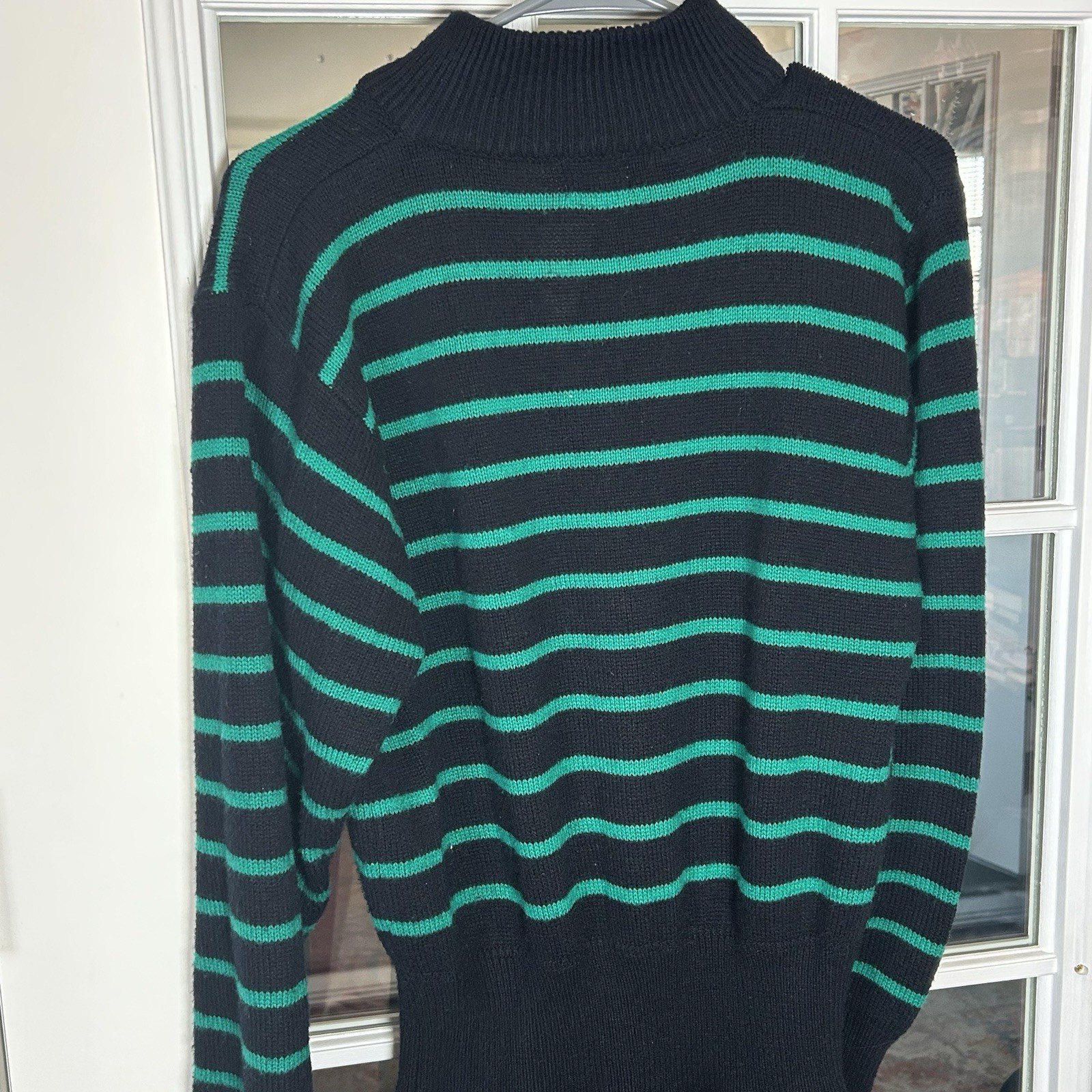 Vintage 70’s 80’s Sweater Dress Navy Blue And Green Striped Size Large