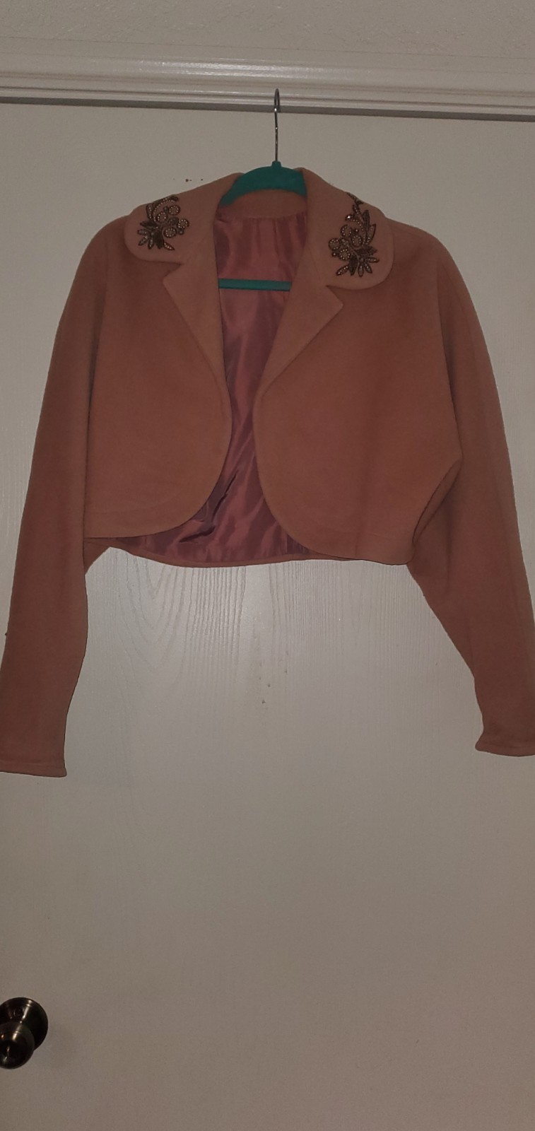 Vtg 1940s-50s FORSTMANN Pink Wool MATADOR BOLERO JACKET w/BEADING
