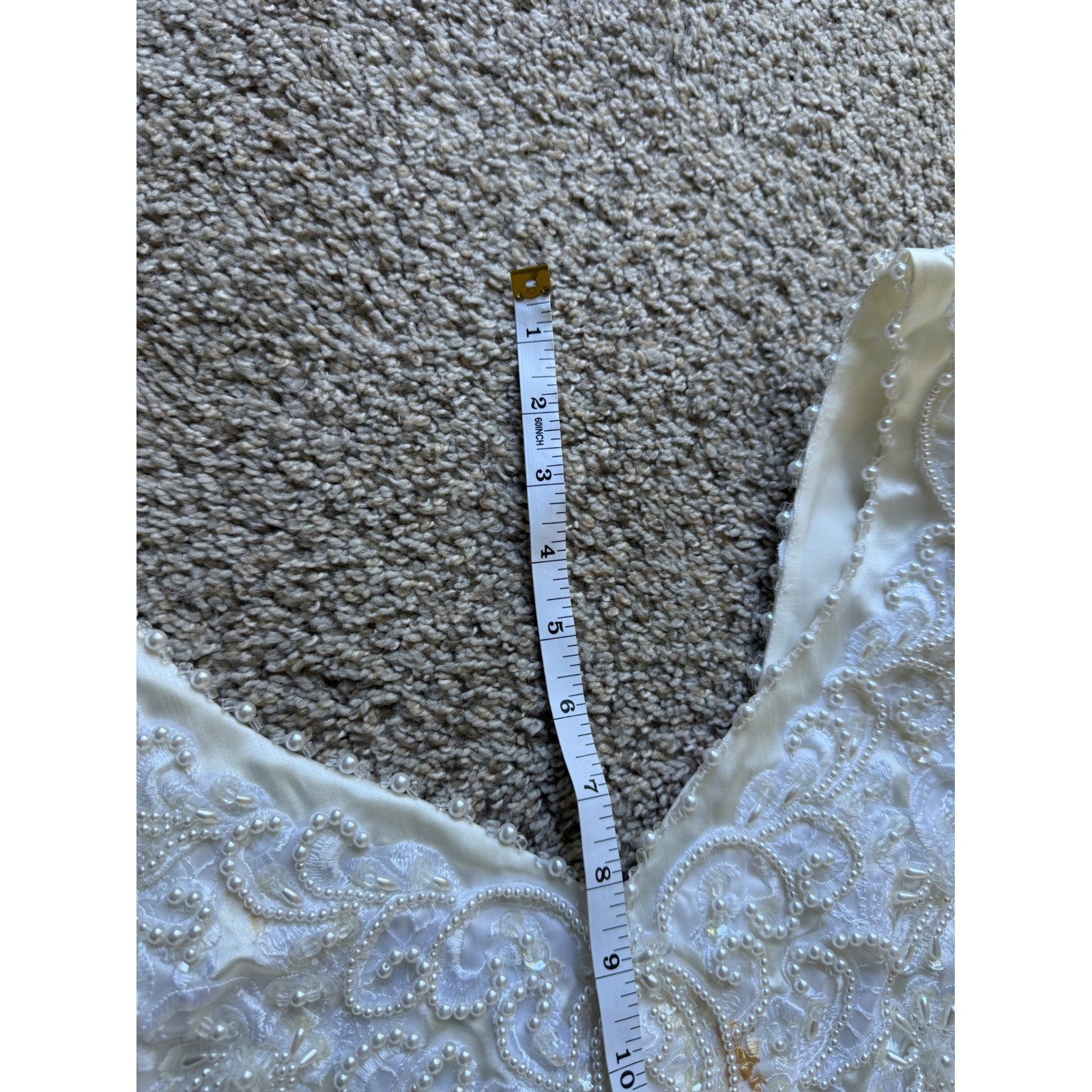 Vintage Ivory Satin Beaded bride Wedding Dress Long Sleeve Train 80s XL