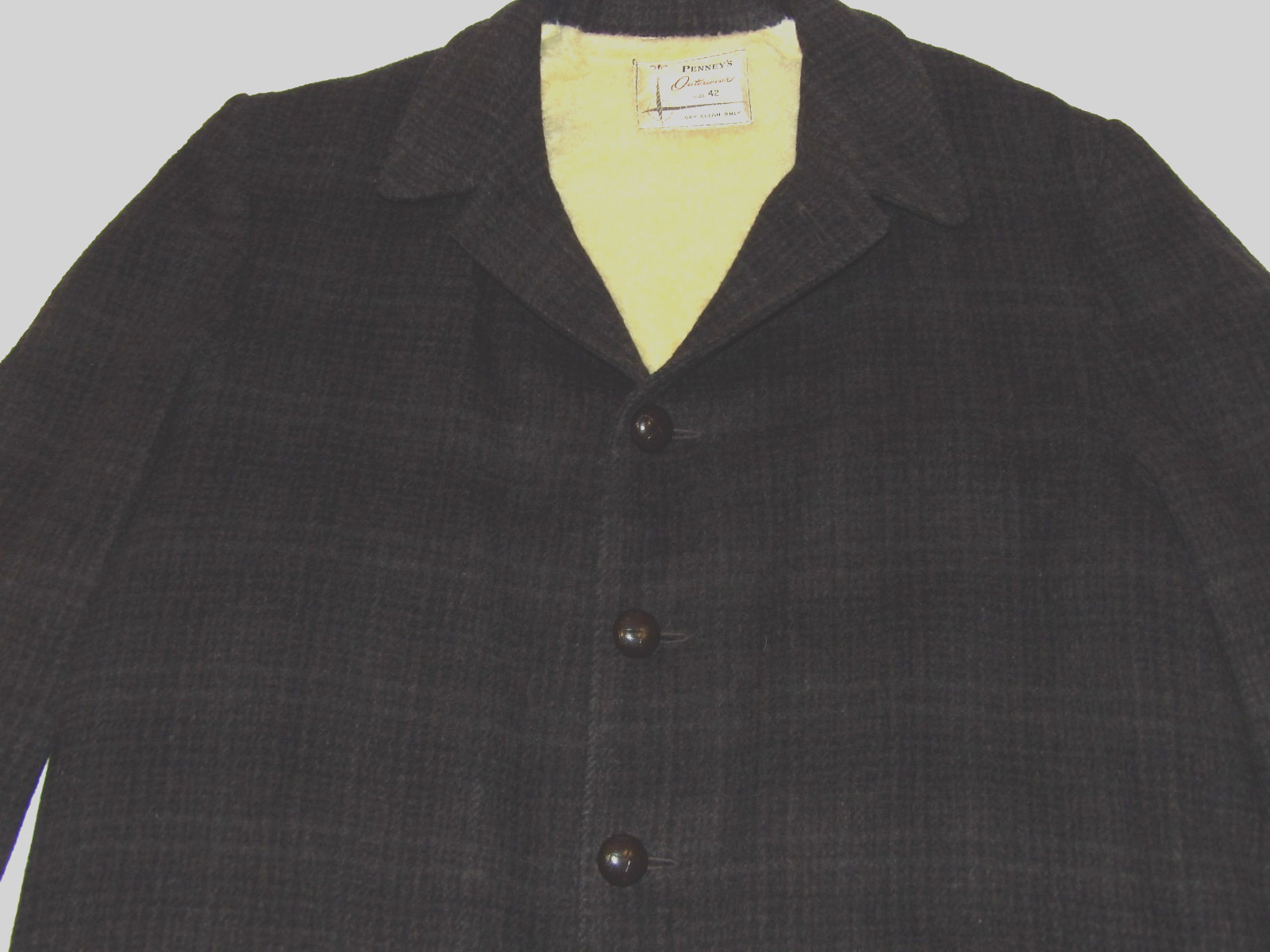 VINTAGE 1950s PENNEY’S PLAID WOOL WINTER COAT! PILE LININING! 4-BUTTON FRONT! 42