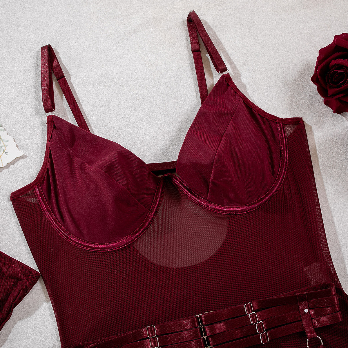 Hot Selling Camisoles with Breathable Mesh, Backless and Sexy Lingerie Set