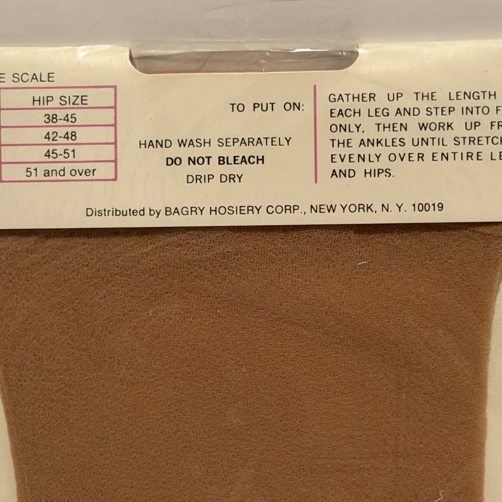 1970’s Marathon Trubo 7 Panty Hose Nylons 1X 38-45″ Hip Beige Extra-Size Width
