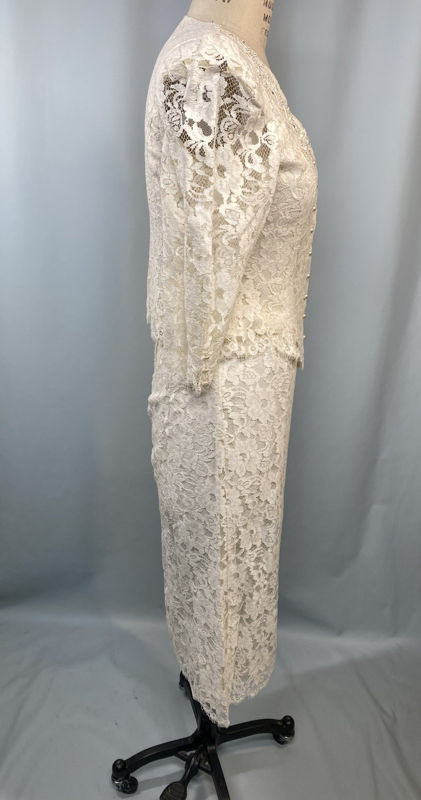 Vintage Skirt & top set SIZE SMALL 9/10 Ivory white lace wedding CACHET 80s 90s