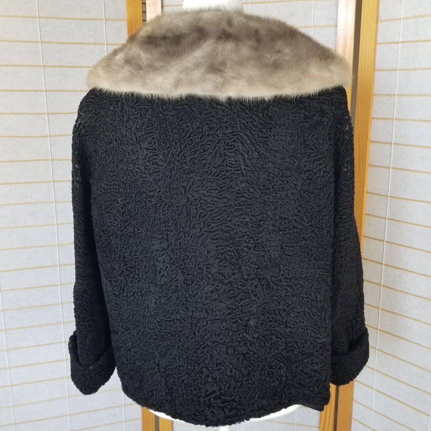 Vintage Black Wool and Mink Coat Short Opera Jacket Size M/L 1950s/60s FLAW