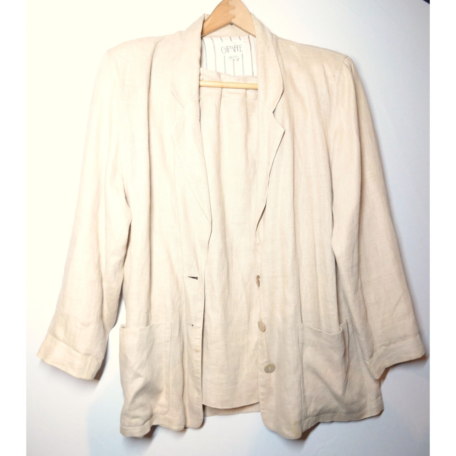 VTG Giraffe Skirt Suit Set Women 10 Beige Linen Blend 90s Professional Career