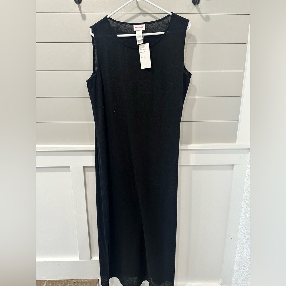 Vintage Elisabeth by Liz Claiborne Black Linen Dress 1X Summer Breezy