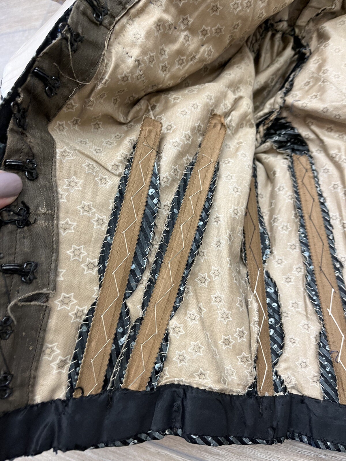 Antique Victorian Black Silk Jacquard Bodice Stripes and Bubble Pattern AS IS