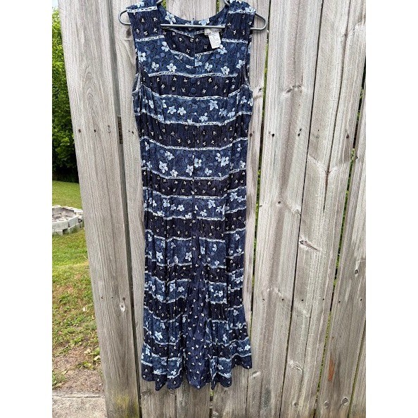Vintage 90s Boho Sarah Richards Floral Maxi Dress Womens 8 Blue