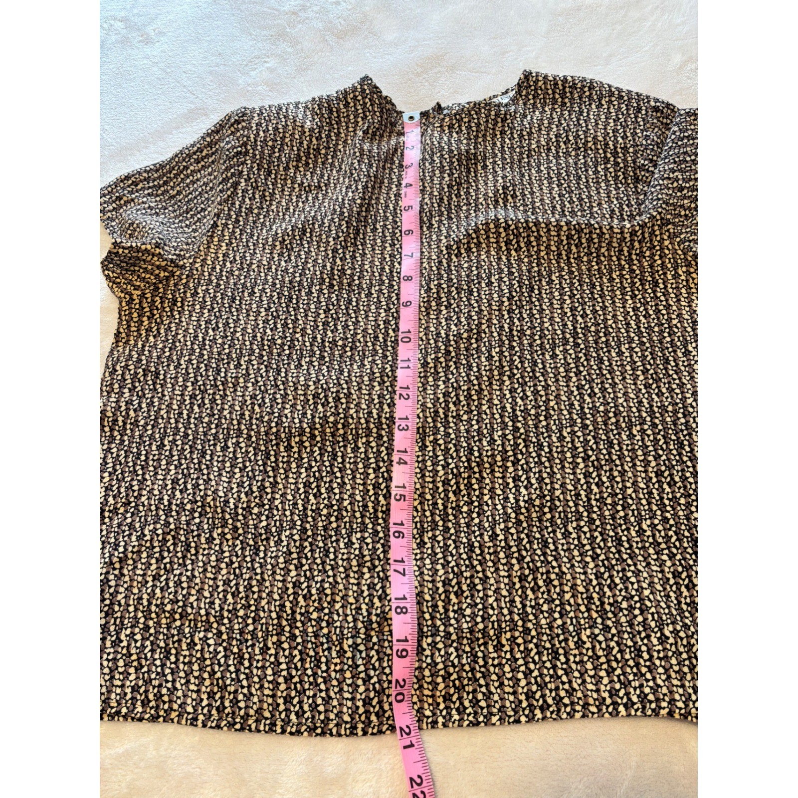 Hana Sung Vintage 100% Silk Blouse Brown Abstract Print Short Sleeve Top Large