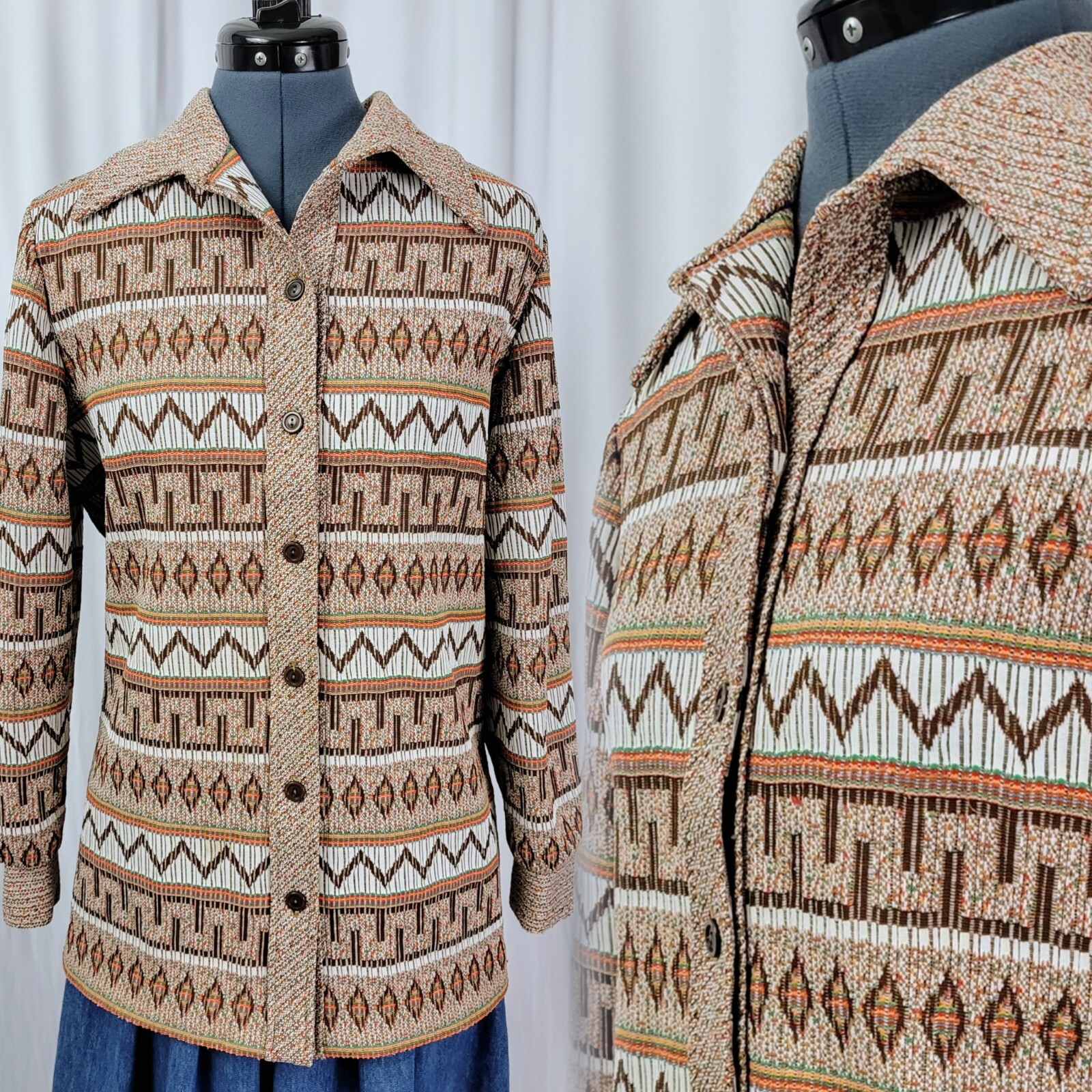 Vintage John’s Girl Brown & White Striped Button Down Shirt Size M/L?