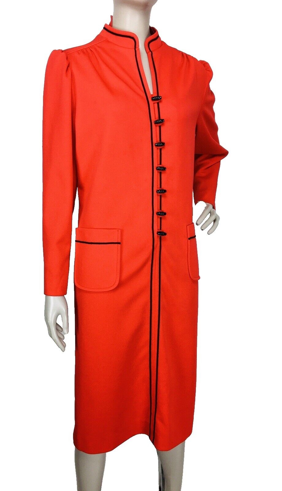 Vintage 60s Marty Gutmacher Red Puff Sleeves Mod Toggle Button Shift Dress S/M/L