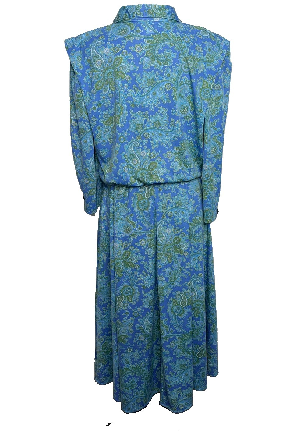 California Looks Vintage Women’s Dress Blue Green Paisley Pockets Sz 12 *no Belt