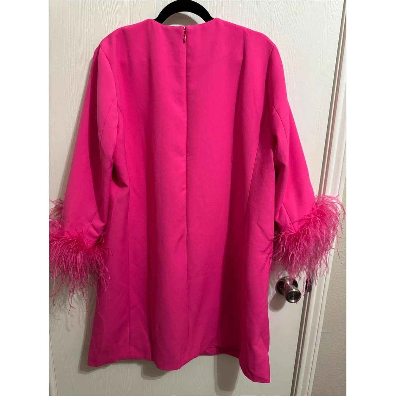 Tuckernuck Hot Pink Feather Sleeve Cocktail Shift Party Dress Mod Ellie XL Retro