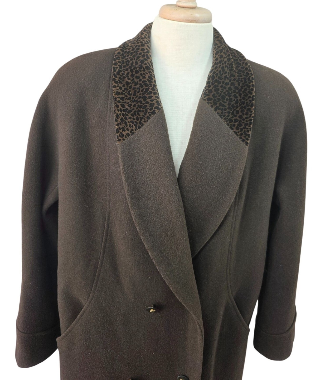 Donnybrook 80s Wool Coat Sz 10 Brown Animal Print Collar AS IS Costume Piece VTG