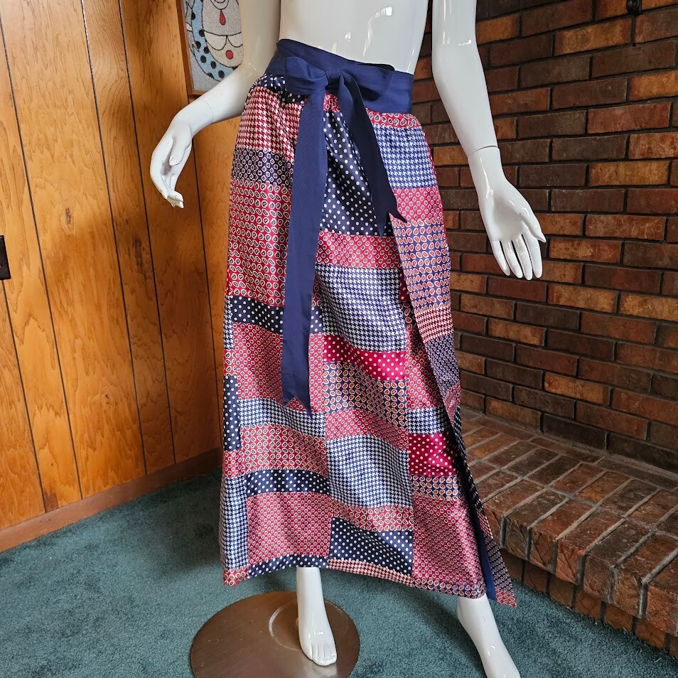 Vintage 70s Mr. Hank Patchwork Maxi Woodstock Hippie Hostess Wrap Boho Skirt M