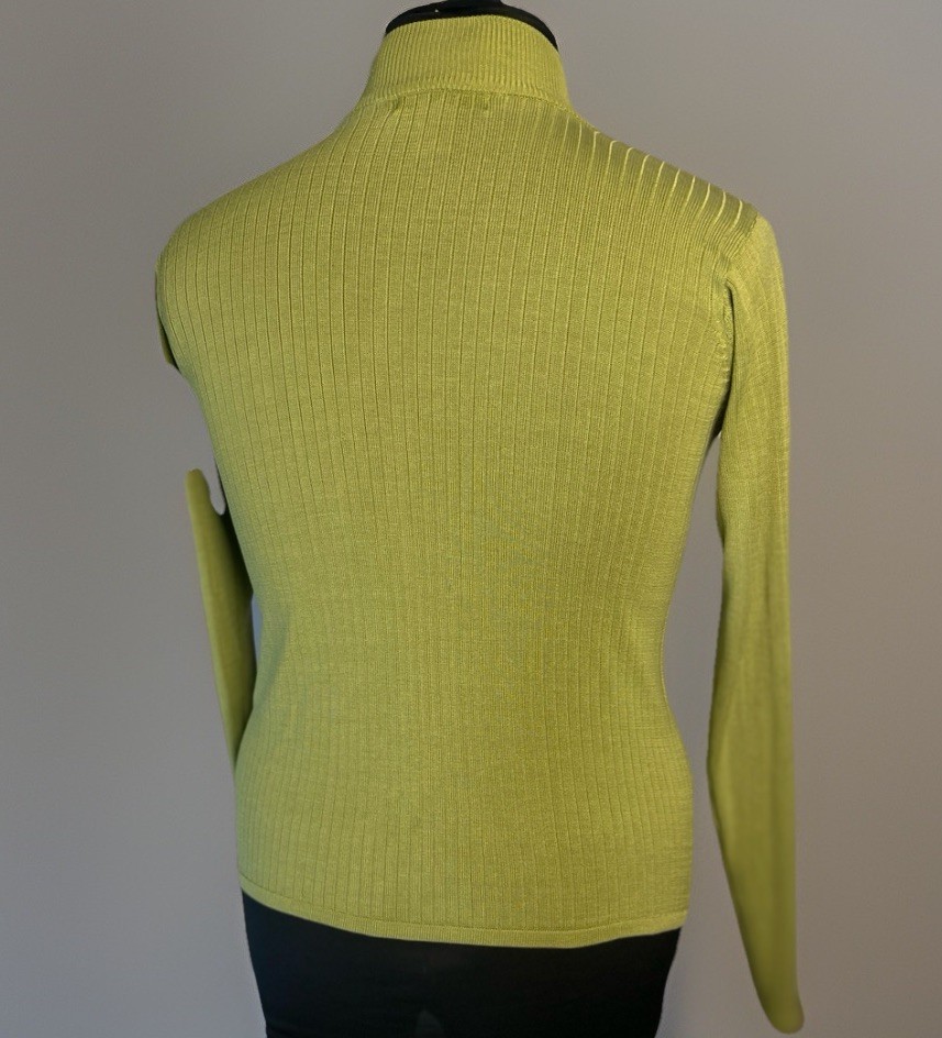 Vintage 80s 90s Size Sm 100% Silk Ribbed Knitwear Lime Sweater Stephanie Andrews