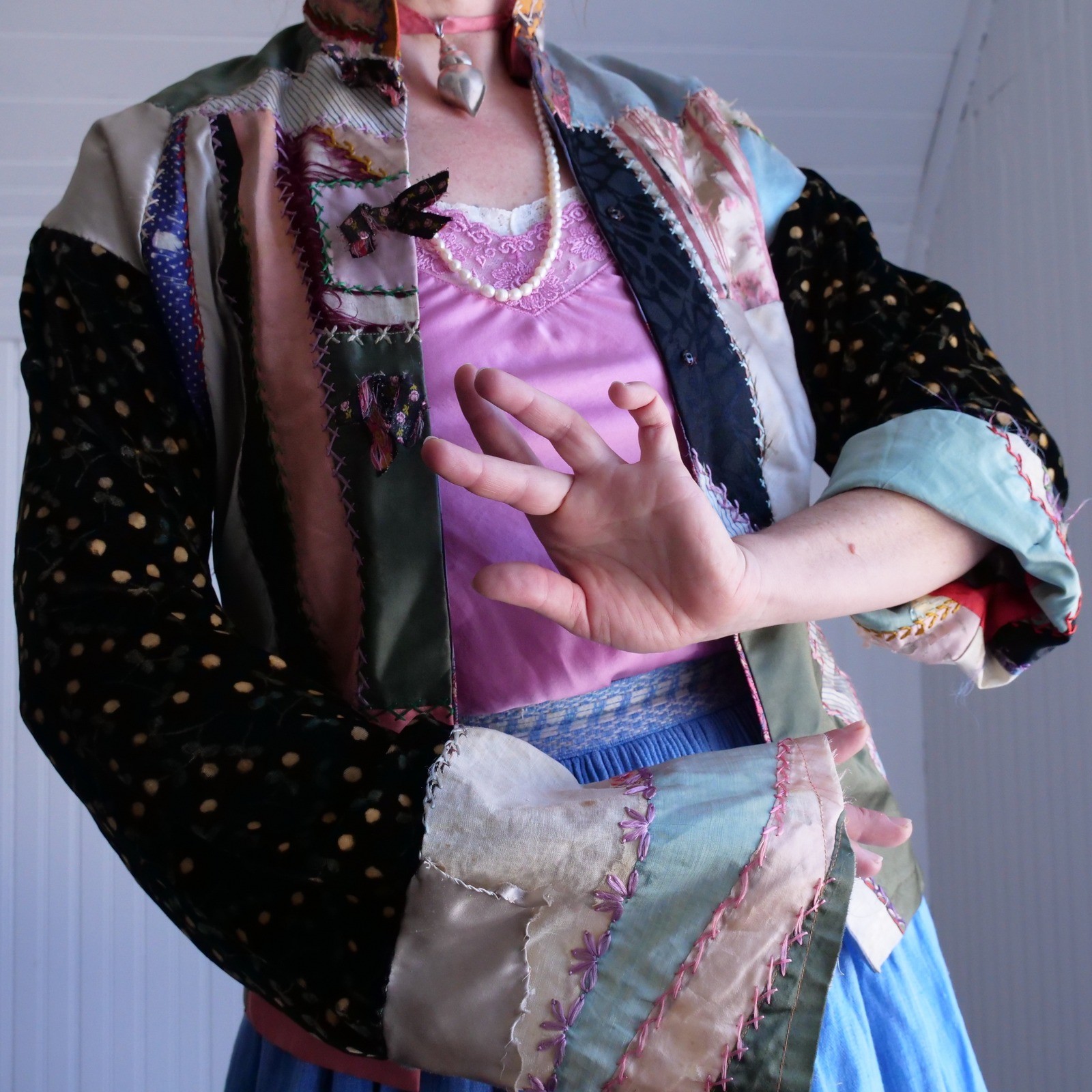 Vintage/antique handmade crazy quilt silk and velvet jacket