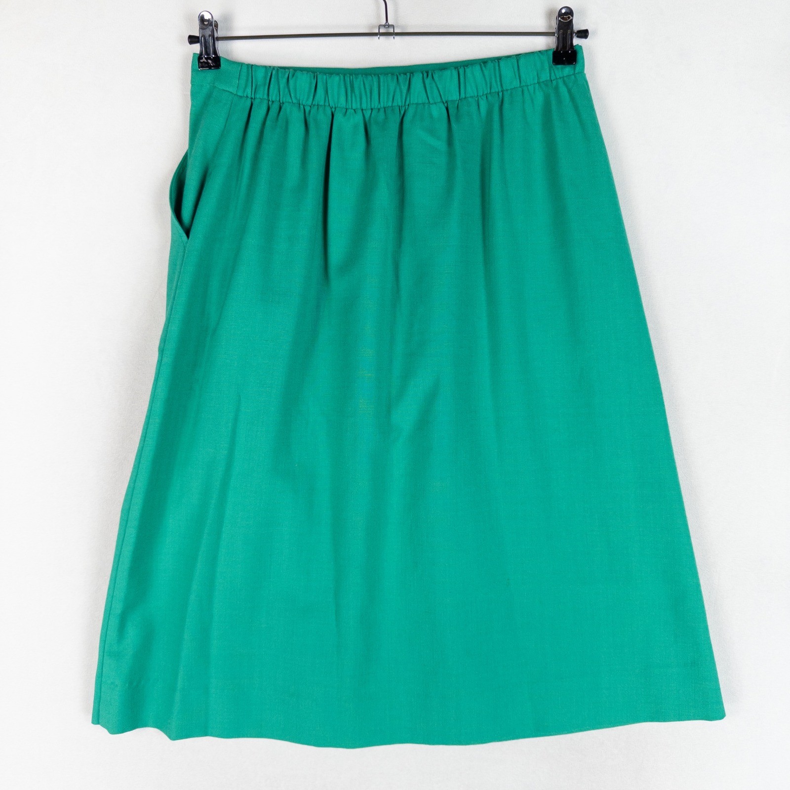 Cos Cob Womens A-Line Midi Skirt 15/16 Green Vintage Elastic Waist Pockets 80s