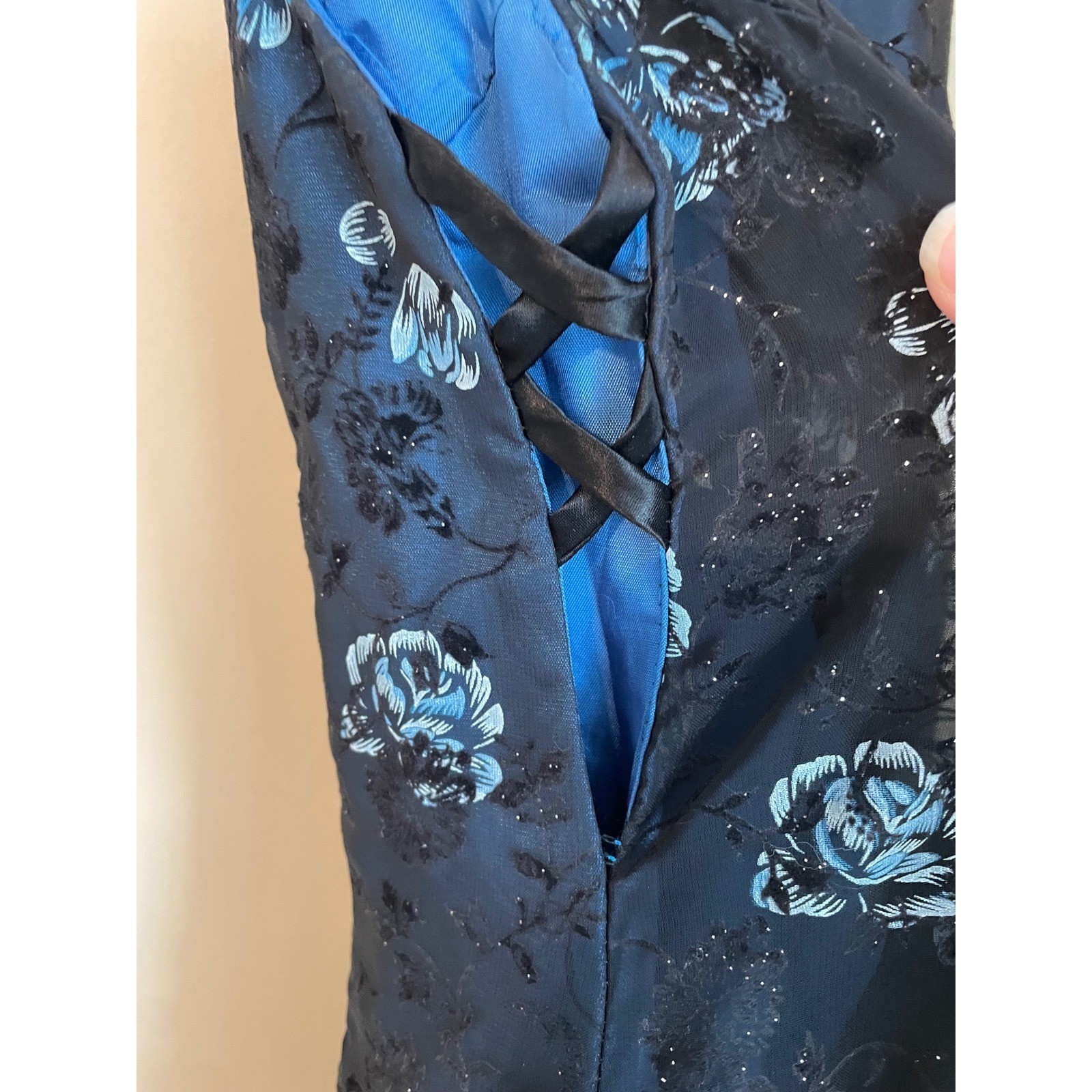 Vtg 90s Morgan & Co Sz 2/4 Velvet Burnout Midnight Blue Black Dress Whimsigoth