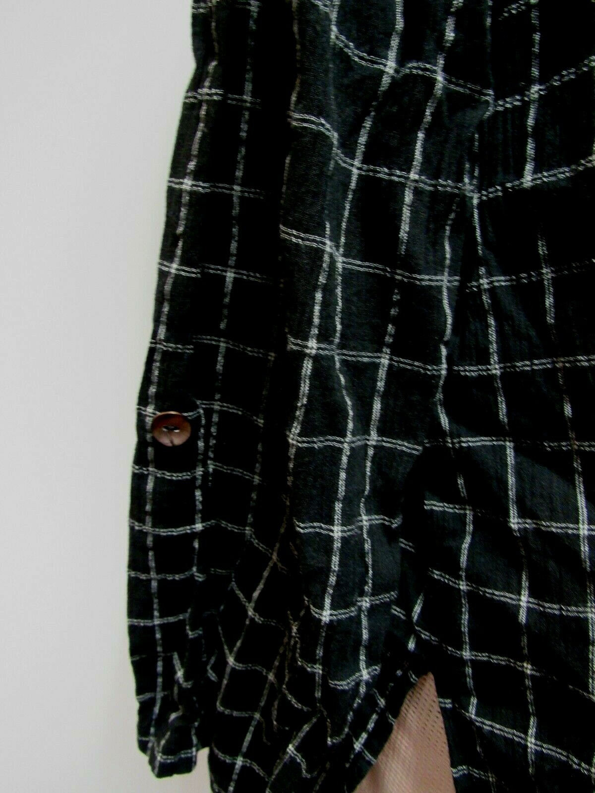 VTG CHICO’S DESIGN Cotton Blend Blouse Top Crinkle Plaid Black White 3 l XL EUC