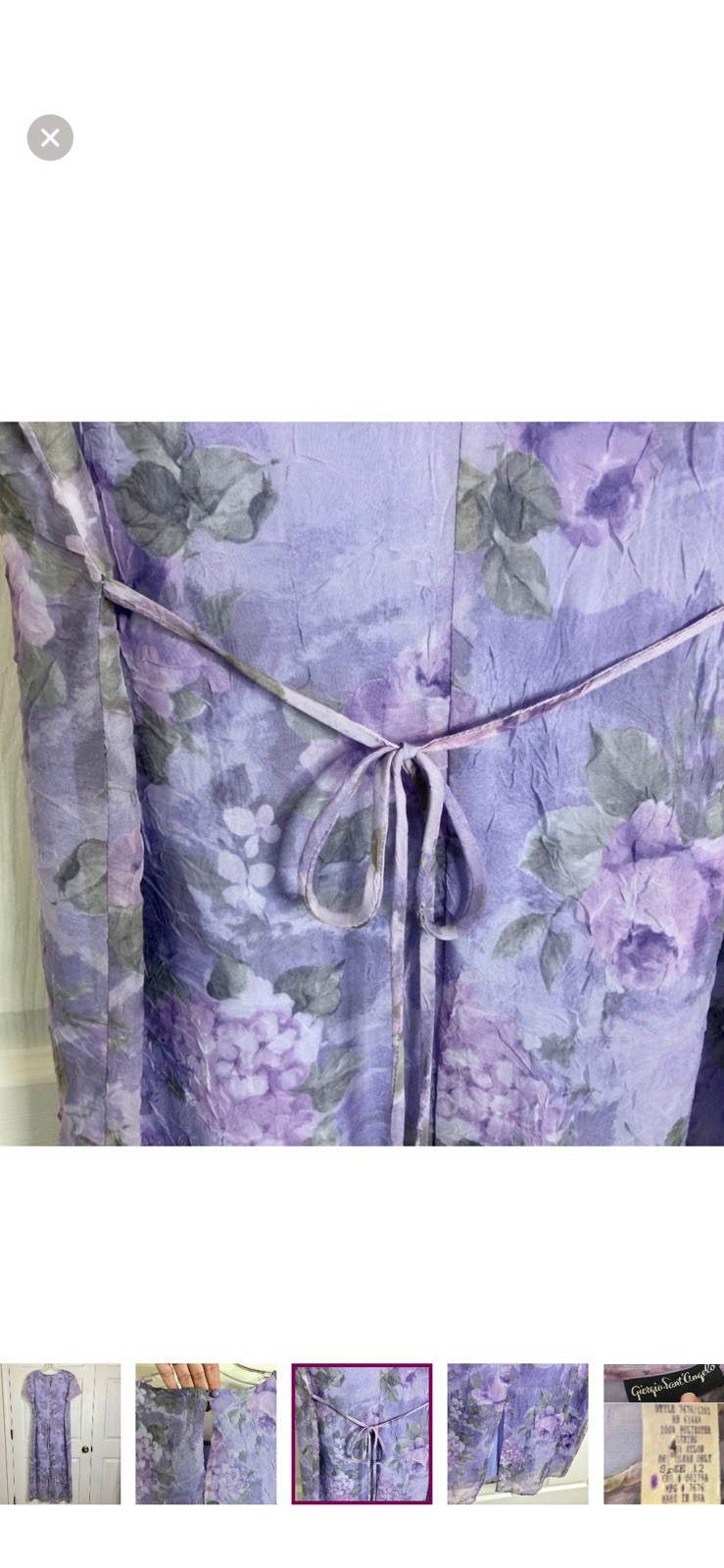 Vintage Giorgio Sant Angelo Dress Sz 12 Purple Lavender Floral Lined Back Modest