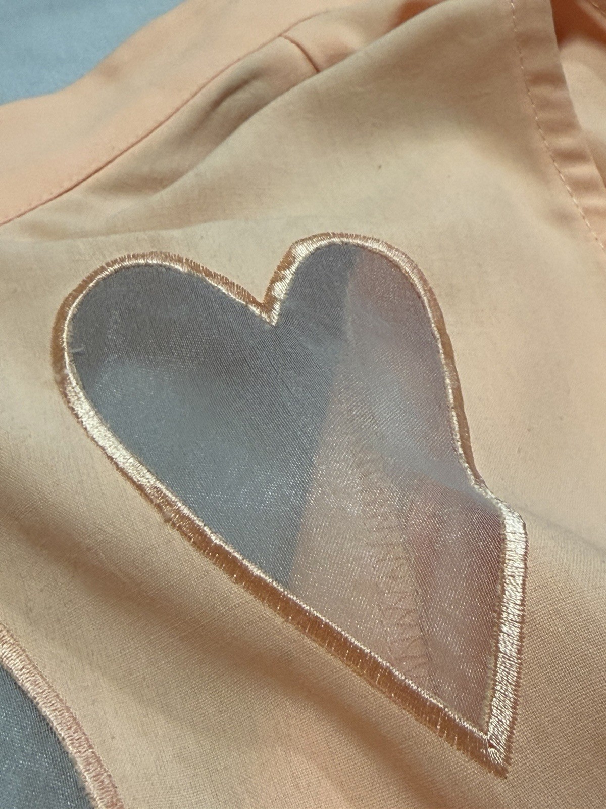 Vintage 90s Seize Sleeveless Mock Neck Top Salmon Pink Heart Cutout Sheer S Y2K