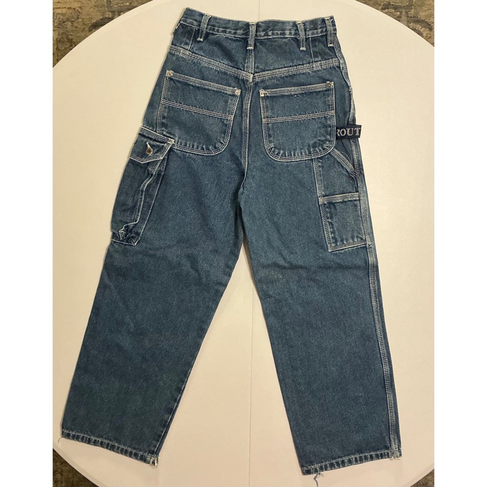 VTG Y2K Baggy Skater Route 66 Carpenter Jeans Womens 26 Blue Wide Leg Cargo
