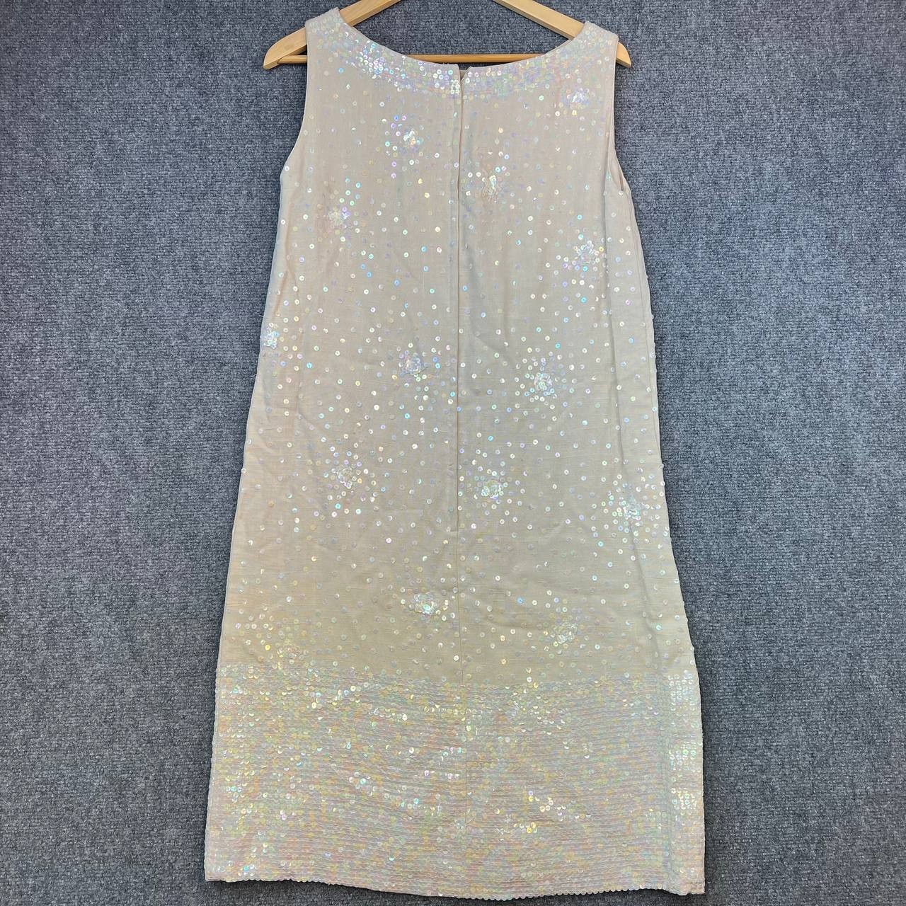 Vintage Royal Lynne Beaded Sequin Dress Made in Hong Kong 1960s Sleeveless Beige