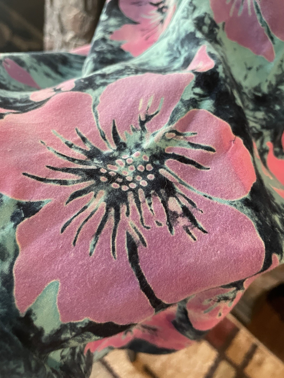 VTG 90’s Floral Sleeveless Tie-Dye Tank Dress Aqua pink hibiscus zip Tie No Tag