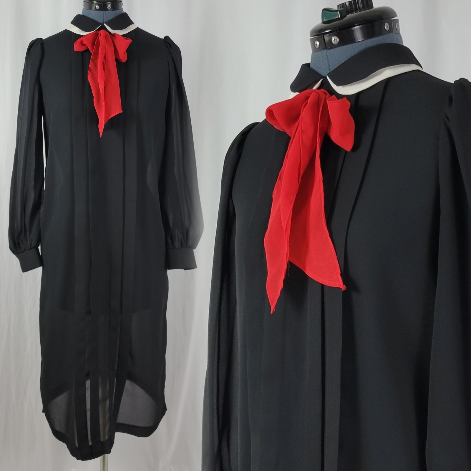 Vintage You Babes 2 Black Shift Dress w White Undercollar & Red Tie Size XS/S?