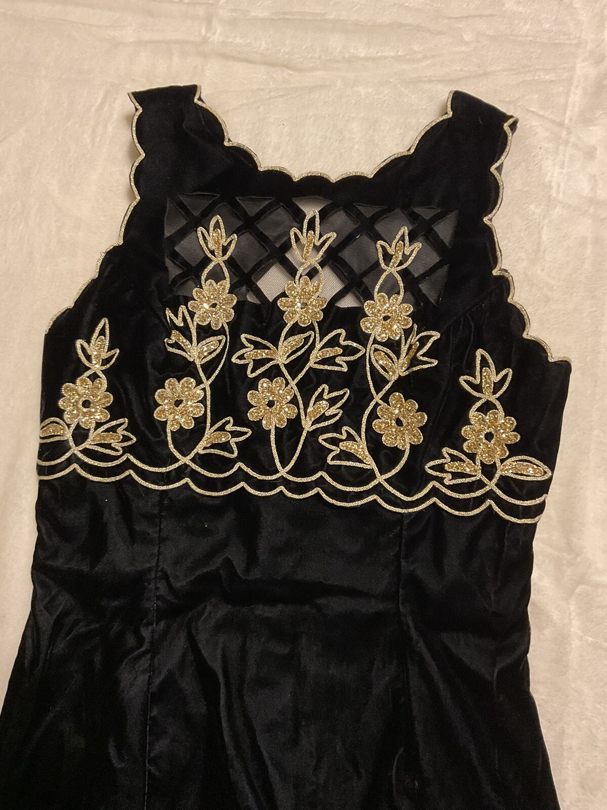 Vtg Scott McClintock Womens Velvet 90s Formal Dress 8P Gold Glitter Cocktail