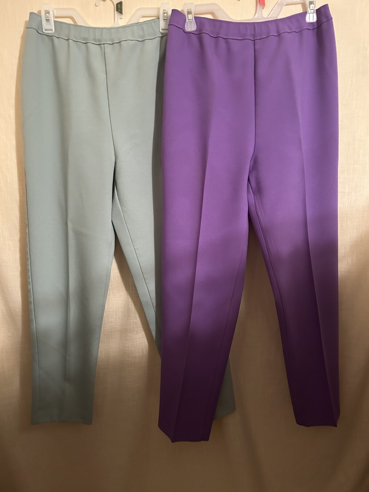 Vtg. Bend Over Pull On Pants Lot 2 Sz.12 Purple & Green