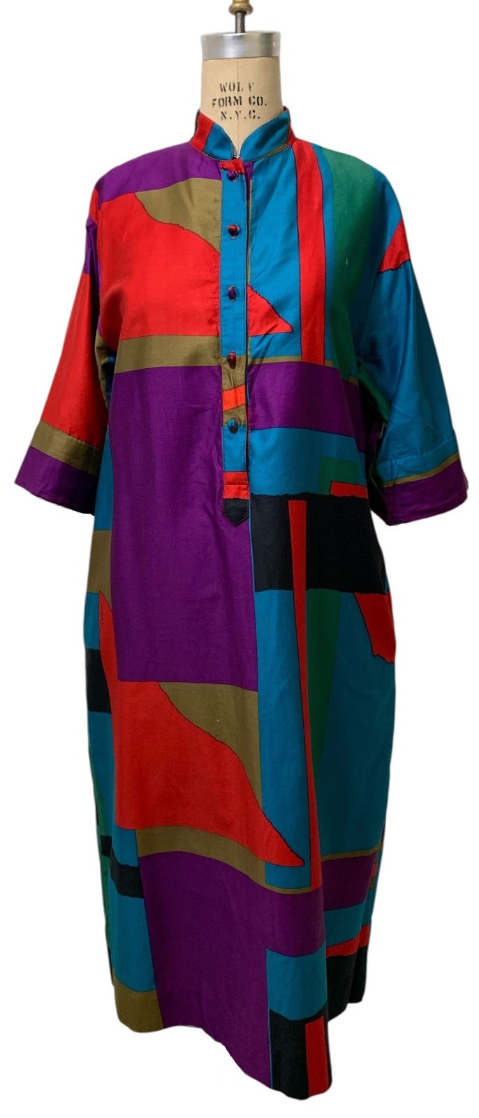 CATHERINE OGUST Vintage 80s/90s Women’s Geo Print Cotton Shift Dress – Sz 12