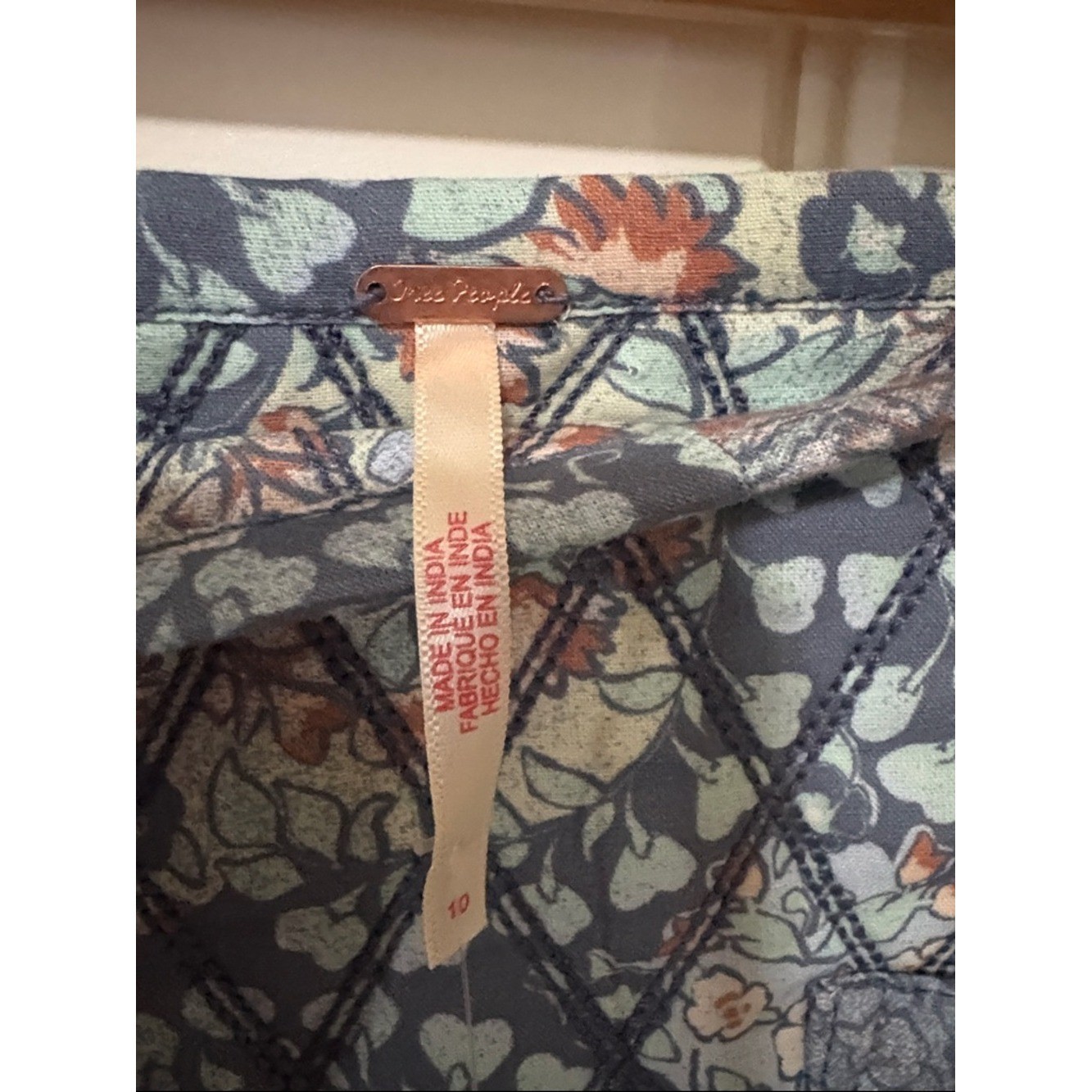NWT Free People Quilted Floral Mini Skirt in Blue and Cream