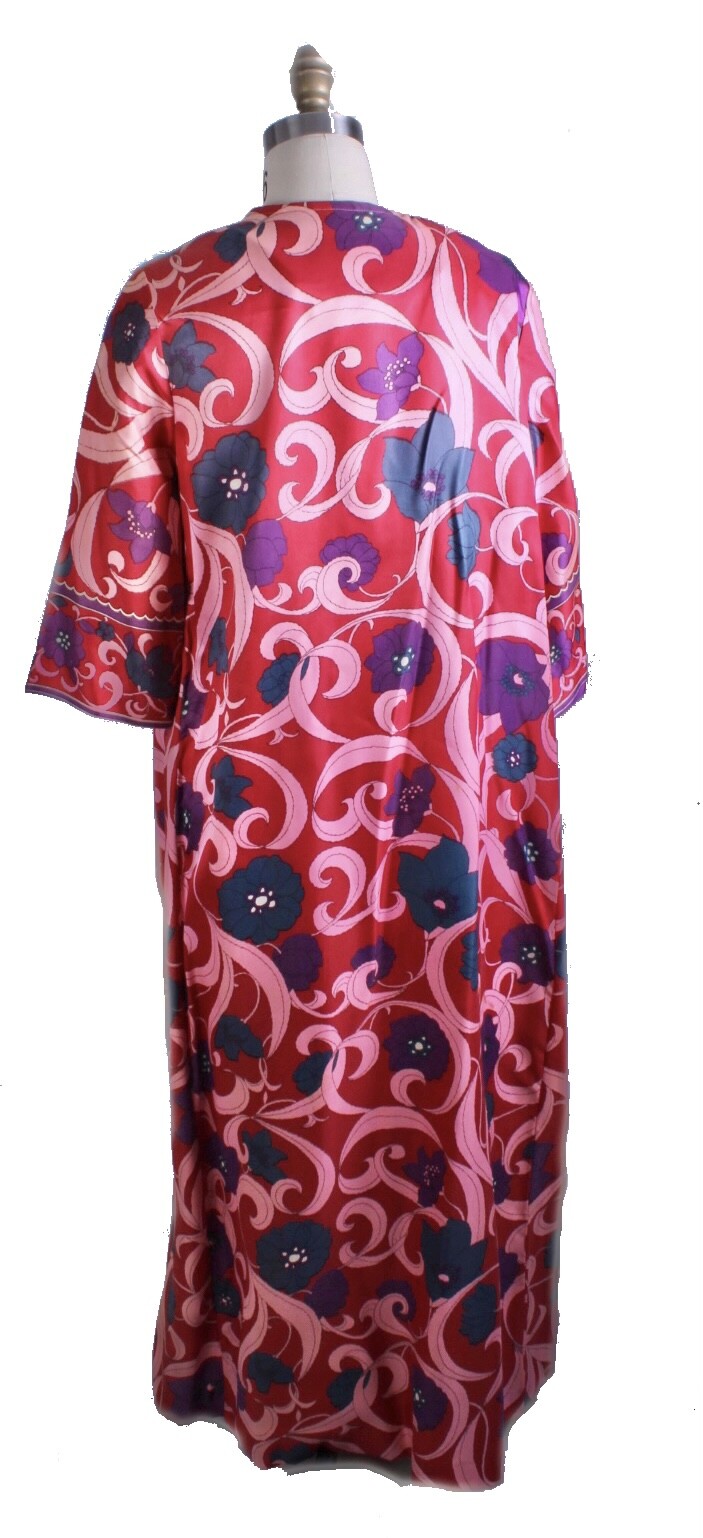 VTG 1970s Diana Dean Hostess Gown Julius Lonschein Fleurs de Musee Fabric M/L