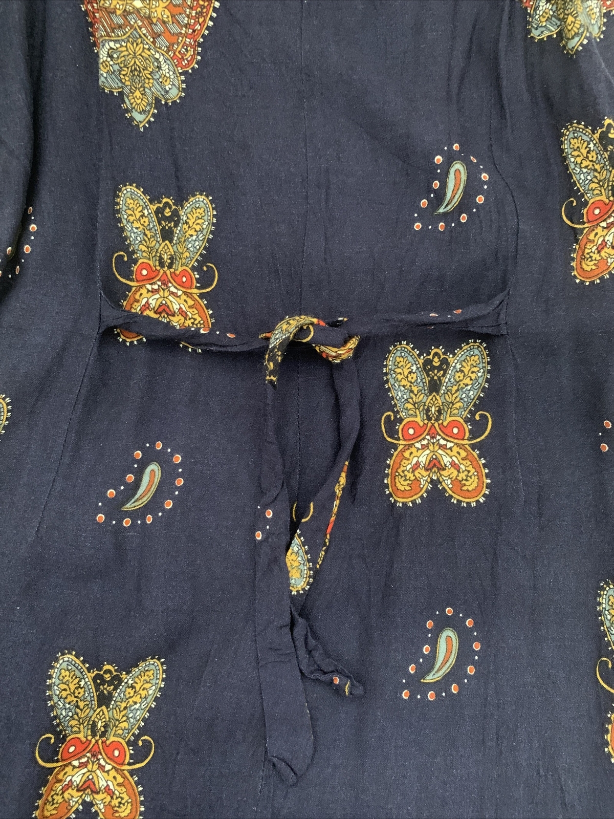Mayette Vintage 100% Cotton Colorful Printed Sleeveless Dress Tie On Back Sz S