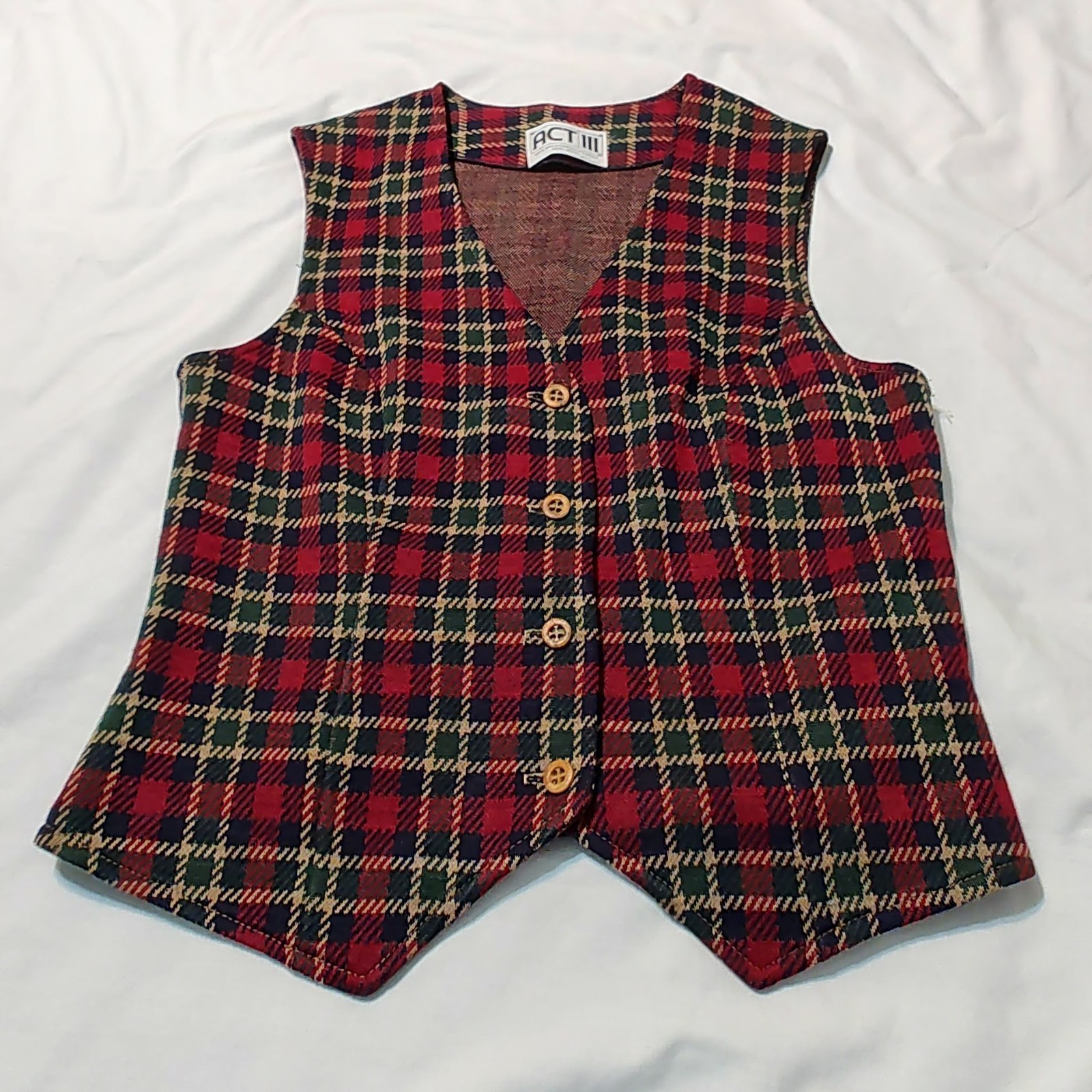 Act III Vintage Red Plaid Skirt & Vest Set Wool Blend M (Marked 14)
