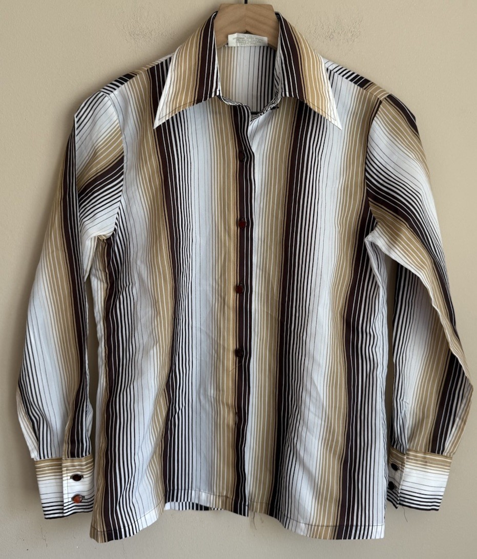 Vintage Blouse Shirt Disco 60s 70s Stripe Button Down Womens Size 32 Small