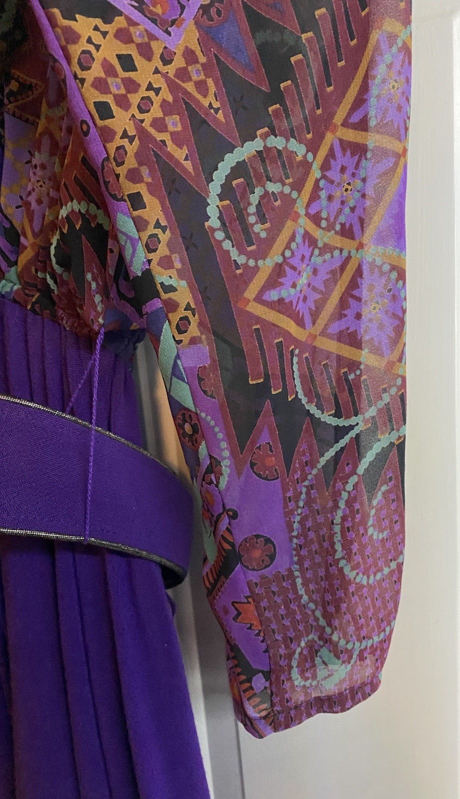 Vintage Spencer Alexis Purple Dress with Belt Geometric Print Sheer Womens 8