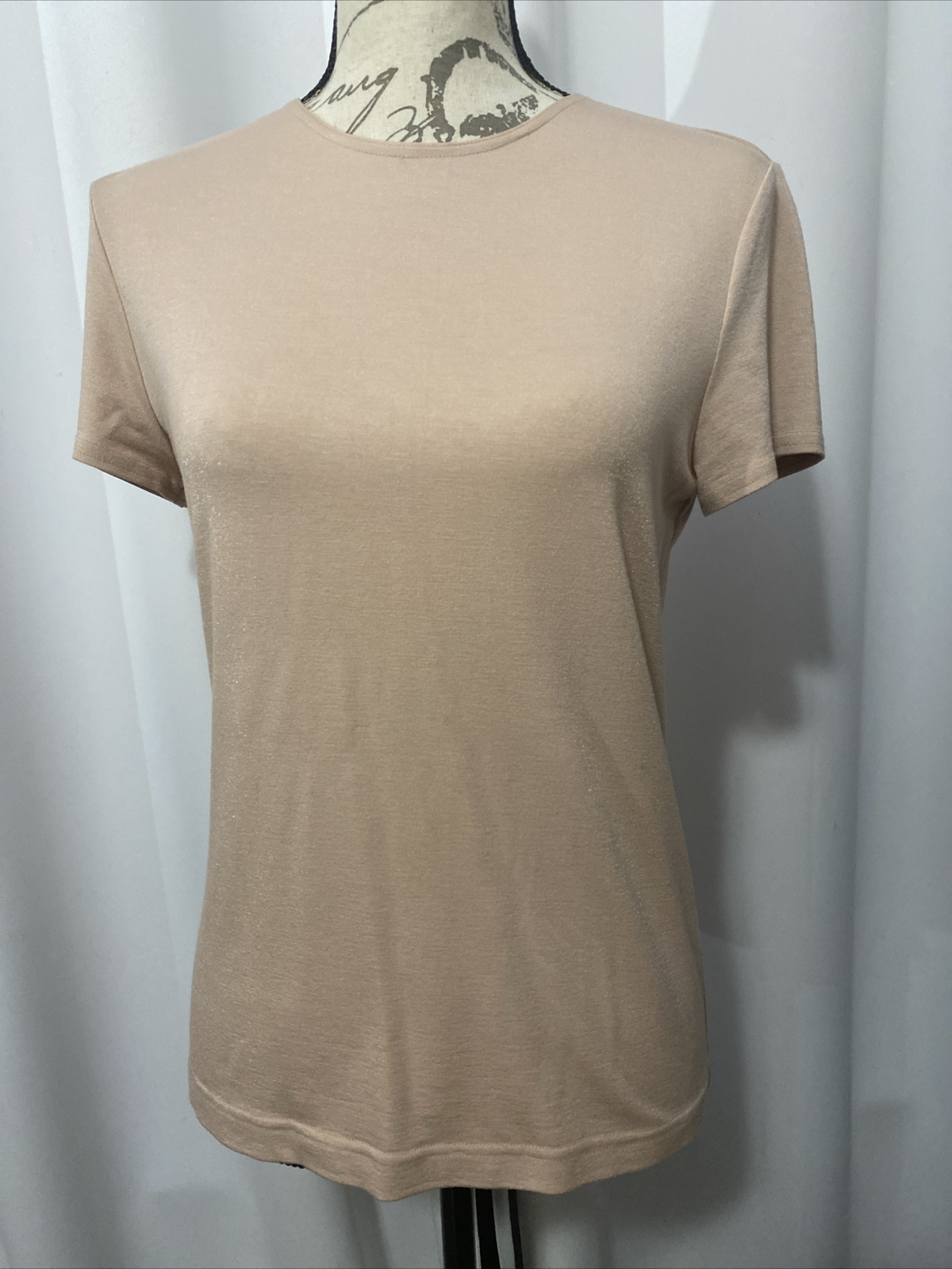 Vintage WORTH Pullover Stretch T-shirt Nude Sz M 82% Rayon/13% Nylon/5% Spandex