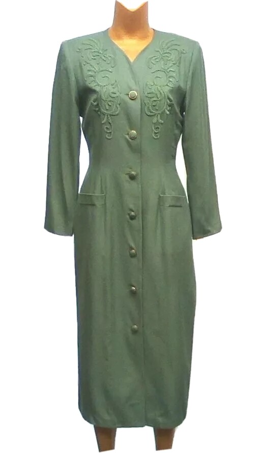 Vtg NWT Size 8 Kasper For ASL Pale Green Blue Long Sleeve Dress $174 B29