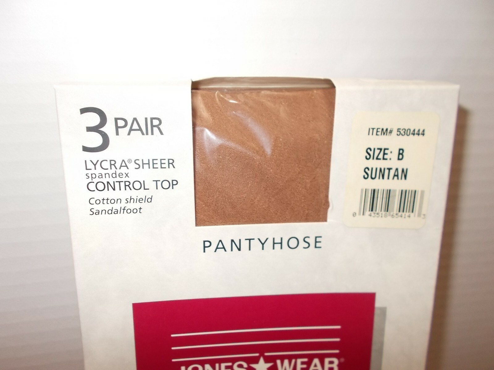 Jones Wear Pantyhose 3 Pair Control Top Lycra Sheer SUNTAN Size B NEW SEALED